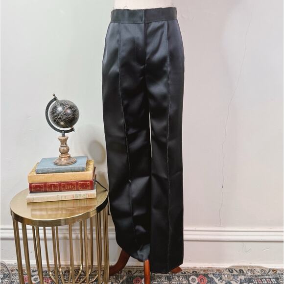 Carolina Herrera NWT Black Wide Leg Pants Sz 2 Made in USA Raw Edge Trousers - Picture 1 of 11